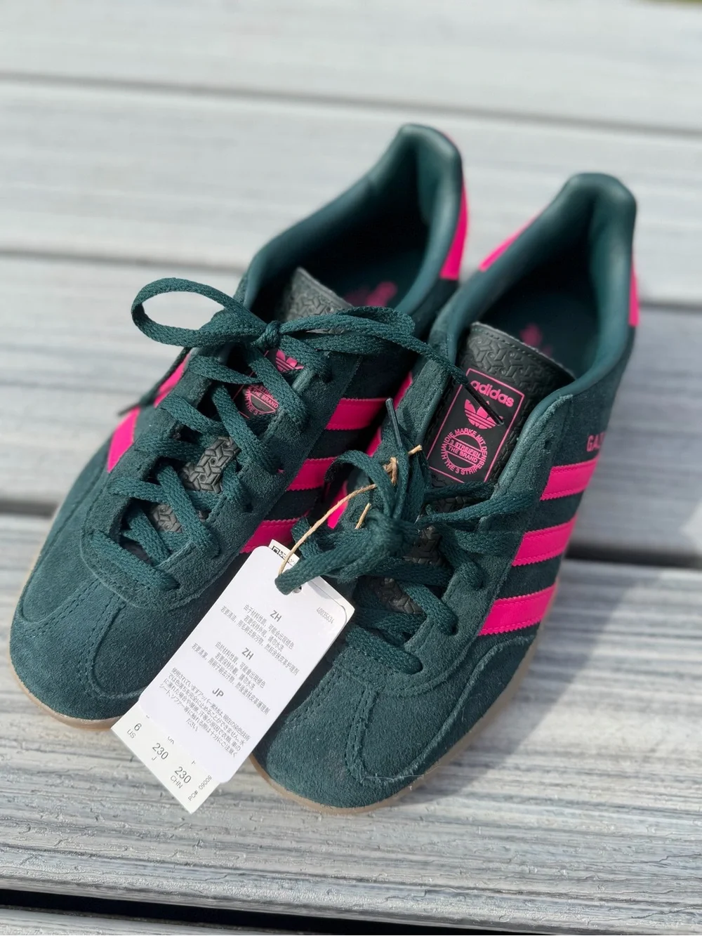 Adidas Gazelle Dark Green & Hot Pink Suede Sneakers - Picture 3 of 12